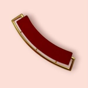 Vintage Signed Monet Red Enamel & and Gold Toned Brooch